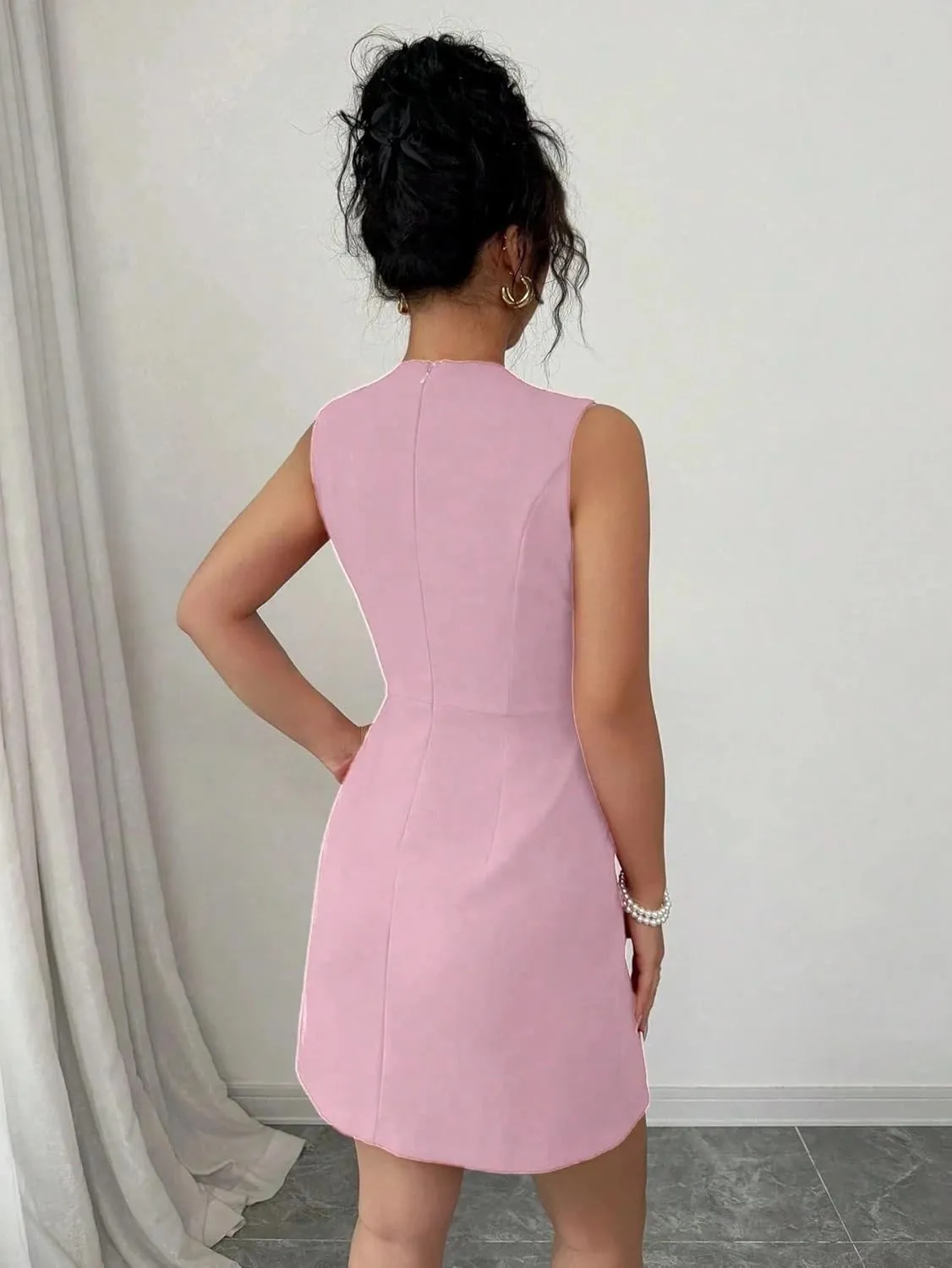 Women's Elegant Sleeveless Fitted Waist Flared Mini Dress Bow Fashion Short Dresses for Women