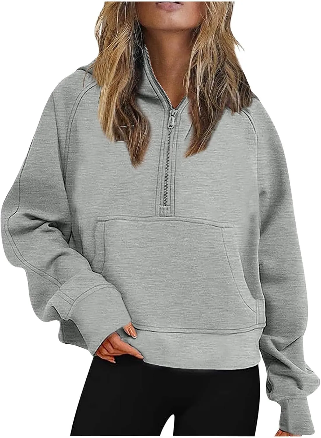 Womens Fall Fashion 2023 Long Sleeve Sweatshirts Cropped Pullover Fleece Quarter Zipper Hoodies Fall Outfits Clothes