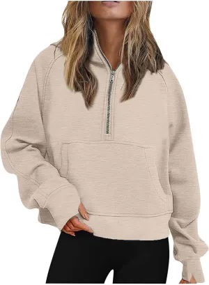 Womens Fall Fashion 2023 Long Sleeve Sweatshirts Cropped Pullover Fleece Quarter Zipper Hoodies Fall Outfits Clothes