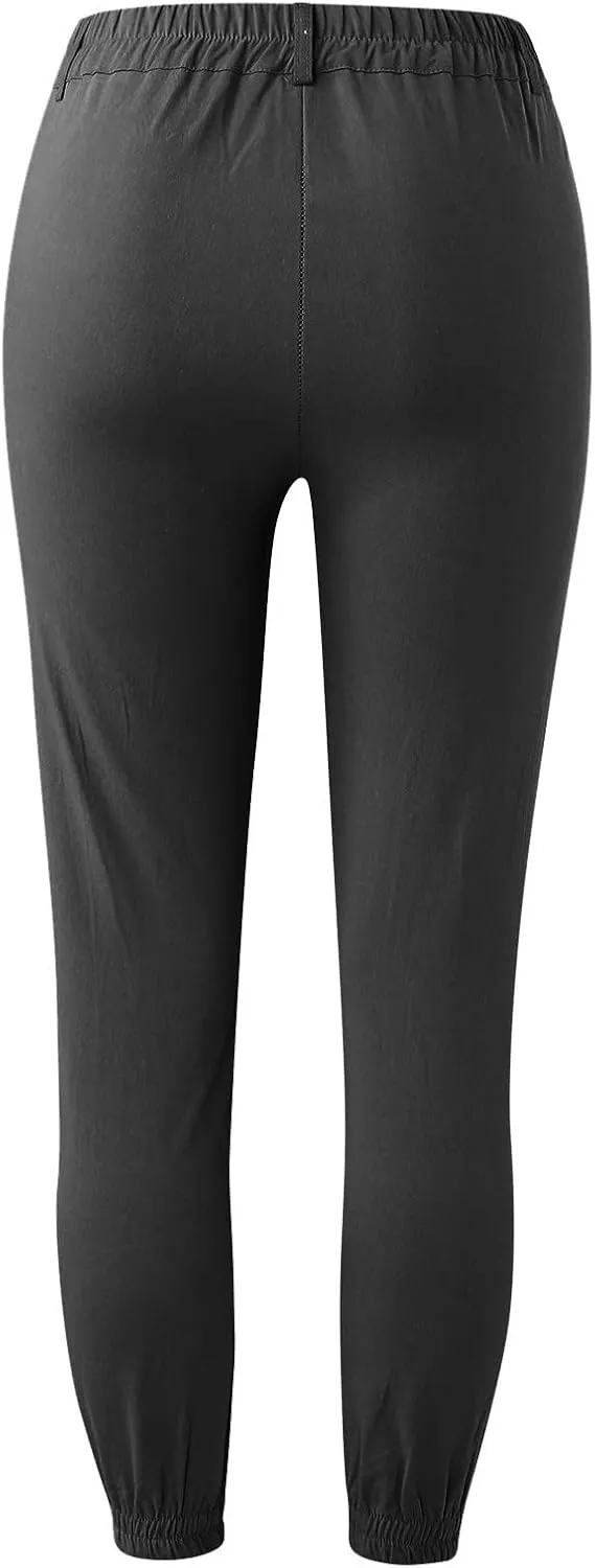 Women's High Waist Cropped Pants Casual Solid Color Slim Fit Long Pants Button Down Business Work Trousers