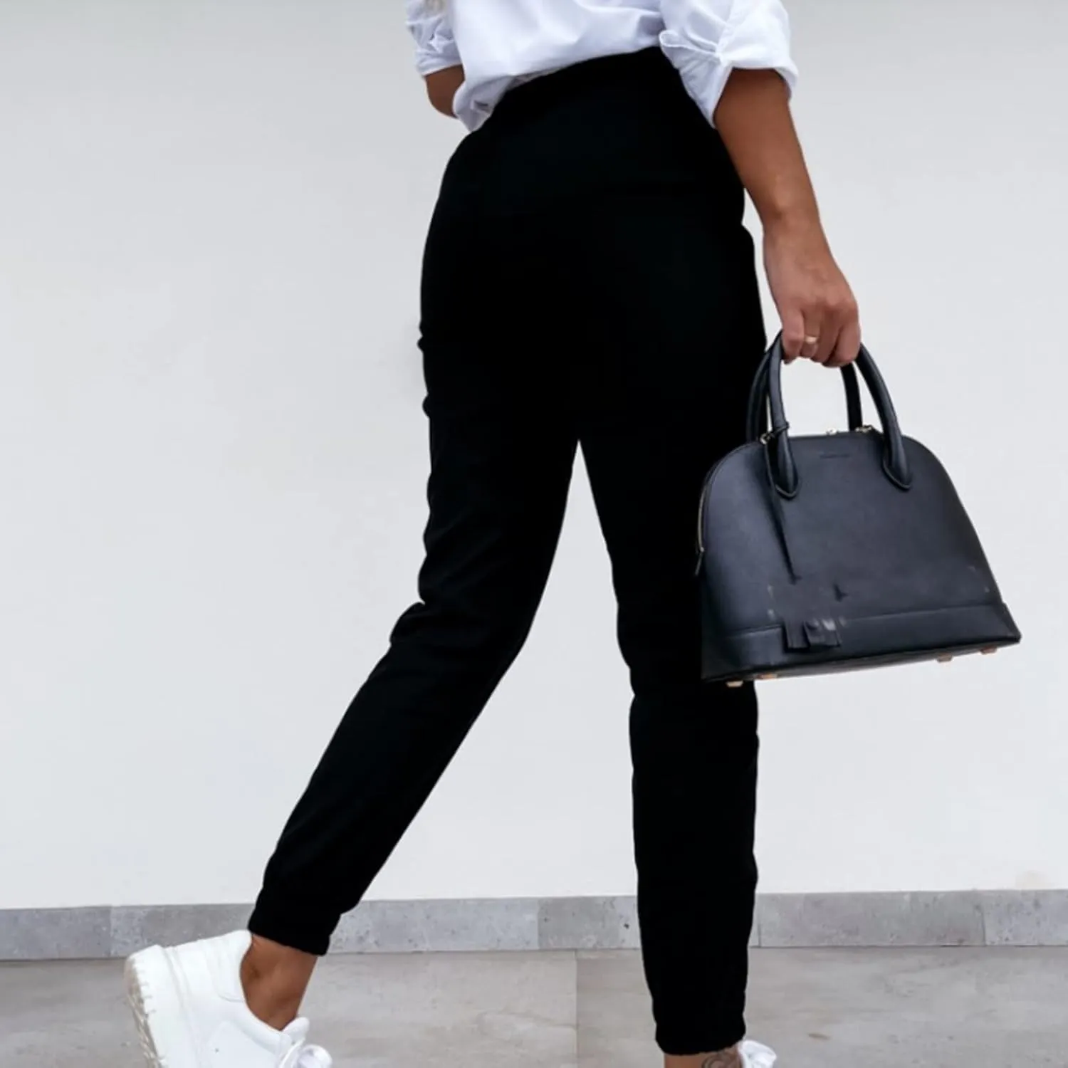Women's High Waist Cropped Pants Casual Solid Color Slim Fit Long Pants Button Down Business Work Trousers