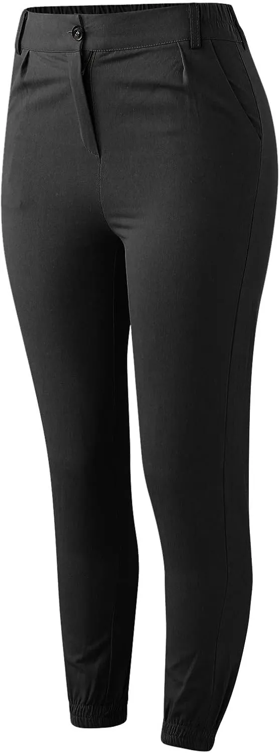Women's High Waist Cropped Pants Casual Solid Color Slim Fit Long Pants Button Down Business Work Trousers