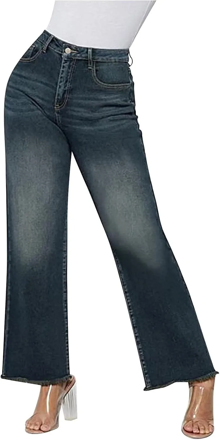 Womens Jeans High Waist Baggy Wide Leg Denim Pants Zipper Pocket Straight Jeans Trousers Casual Loose Fit Jeans Pants
