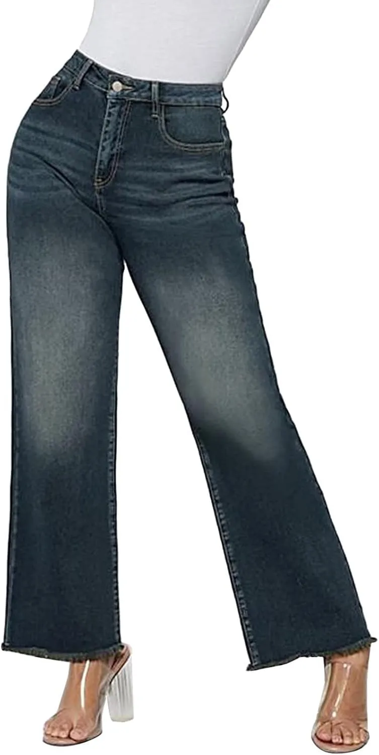 Womens Jeans High Waist Baggy Wide Leg Denim Pants Zipper Pocket Straight Jeans Trousers Casual Loose Fit Jeans Pants