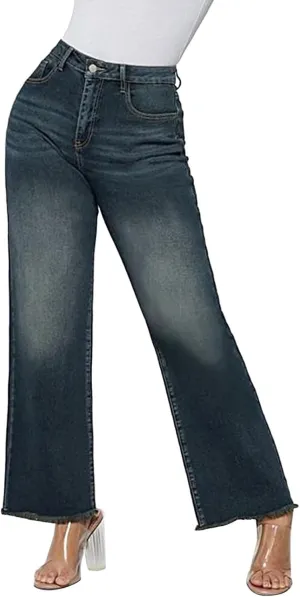 Womens Jeans High Waist Baggy Wide Leg Denim Pants Zipper Pocket Straight Jeans Trousers Casual Loose Fit Jeans Pants
