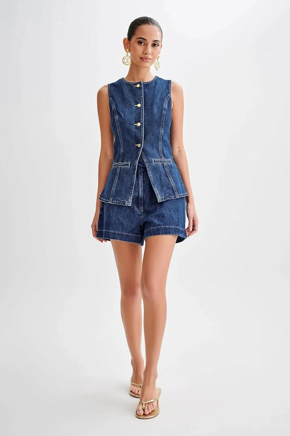 Women's Jeans Two-Piece Casual Sleeveless high-Waisted Denim Jacket Undershirt top Shorts Suit Suit Sportswear