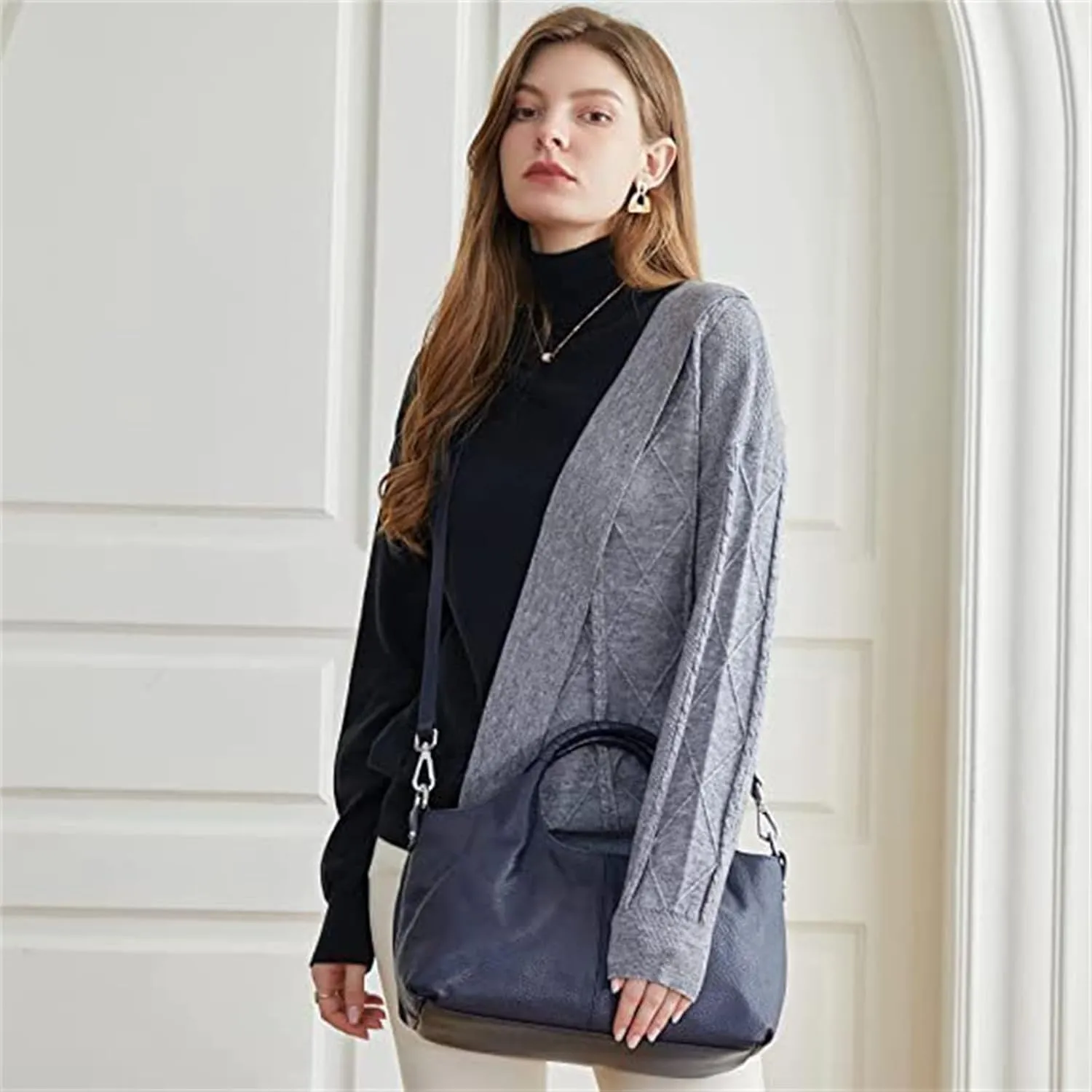 Women's Leather Handbag Solid Color Shoulder Bag PU Leather Top Handle Bags Crossbody Satchel Bag for Women
