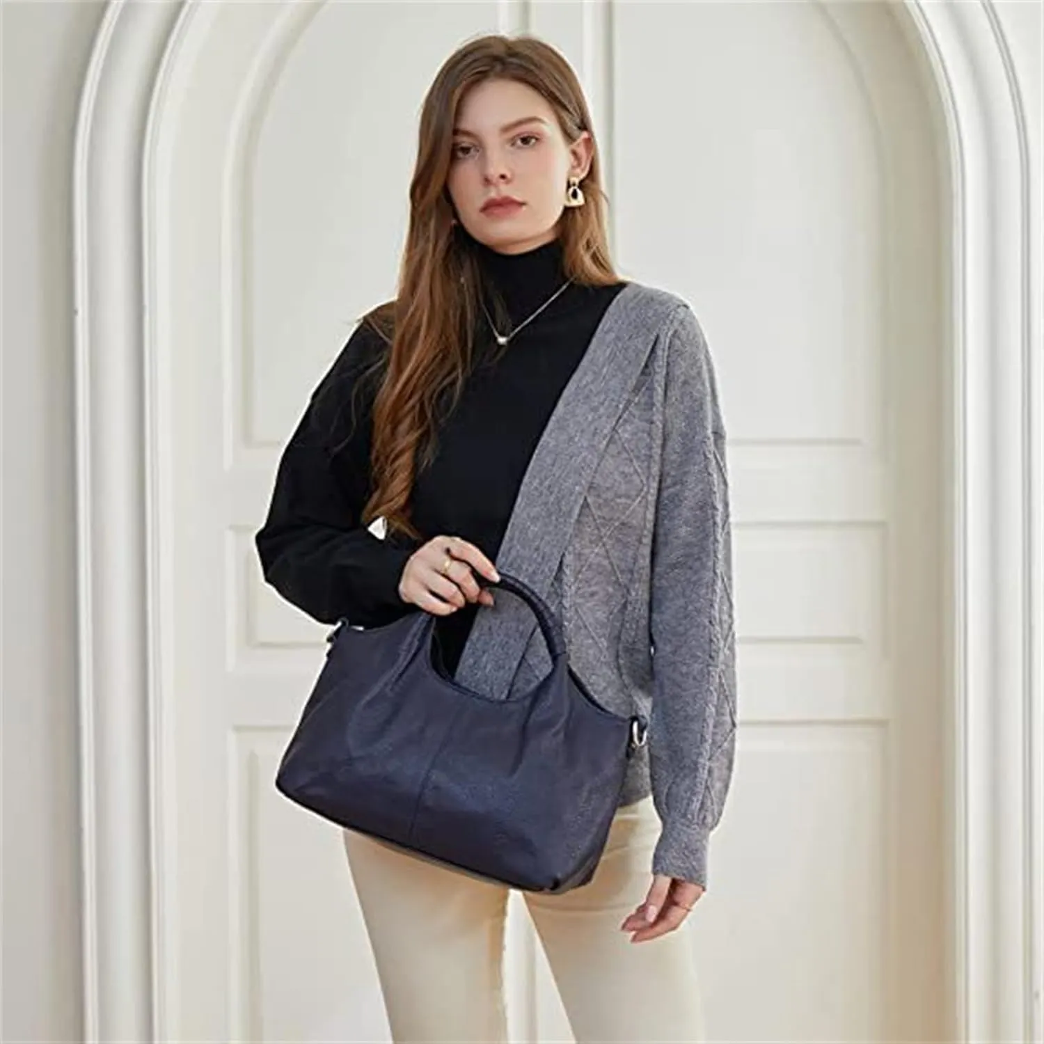 Women's Leather Handbag Solid Color Shoulder Bag PU Leather Top Handle Bags Crossbody Satchel Bag for Women