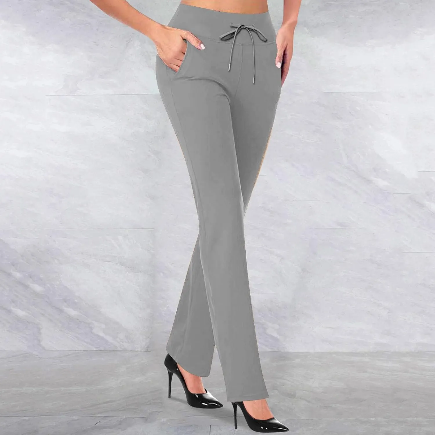 Women's Pants for Work High Waist Dress Pants Business Casual Stretch Wide Leg Flare Yoga Trousers with Pockets