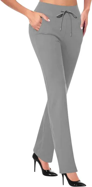 Women's Pants for Work High Waist Dress Pants Business Casual Stretch Wide Leg Flare Yoga Trousers with Pockets