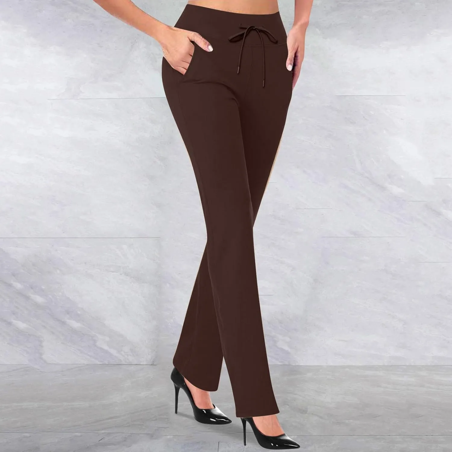 Women's Pants for Work High Waist Dress Pants Business Casual Stretch Wide Leg Flare Yoga Trousers with Pockets