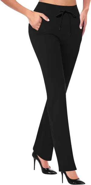 Women's Pants for Work High Waist Dress Pants Business Casual Stretch Wide Leg Flare Yoga Trousers with Pockets