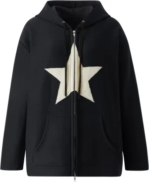 Womens Star Graphic Zip Up Hoodies Y2K Vintage Cute Oversized Hoodies Y2K Jackets Sweatshirt Harajuku Emo Streetwear