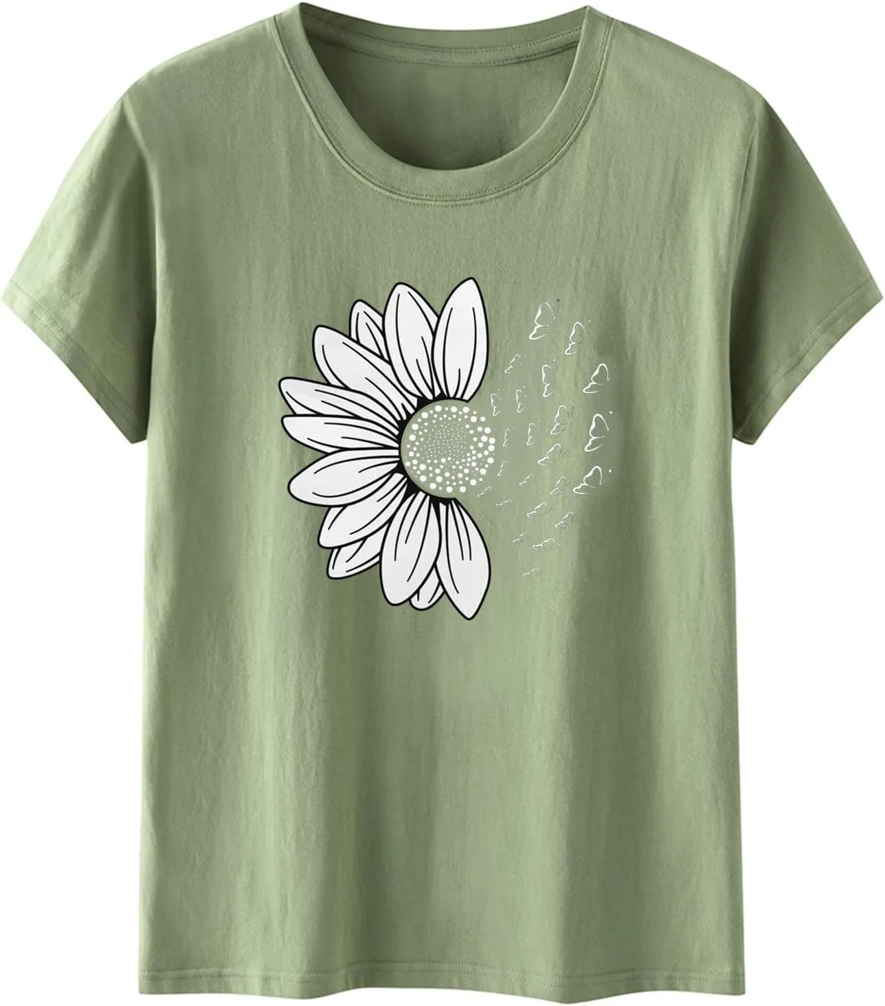 Women's Summer Sunflower Shirts Fashion Daisy Print Daily Tops Crew Neck Casual T-Shirts Floral Print Loose Tees