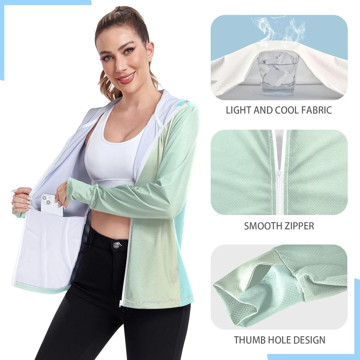 Womens Sun Protection Shirts Athletic Jacket with Thumb Holes Long Sleeve Spf 50 Cooling Shirts