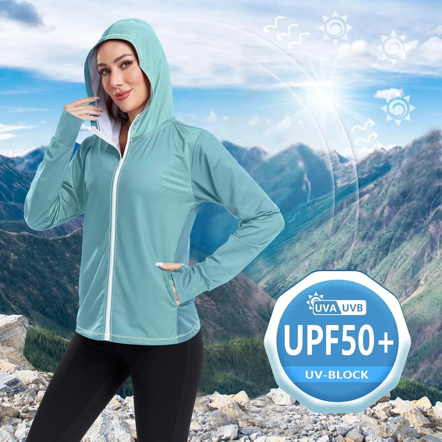 Womens Sun Protection Shirts Athletic Jacket with Thumb Holes Long Sleeve Spf 50 Cooling Shirts