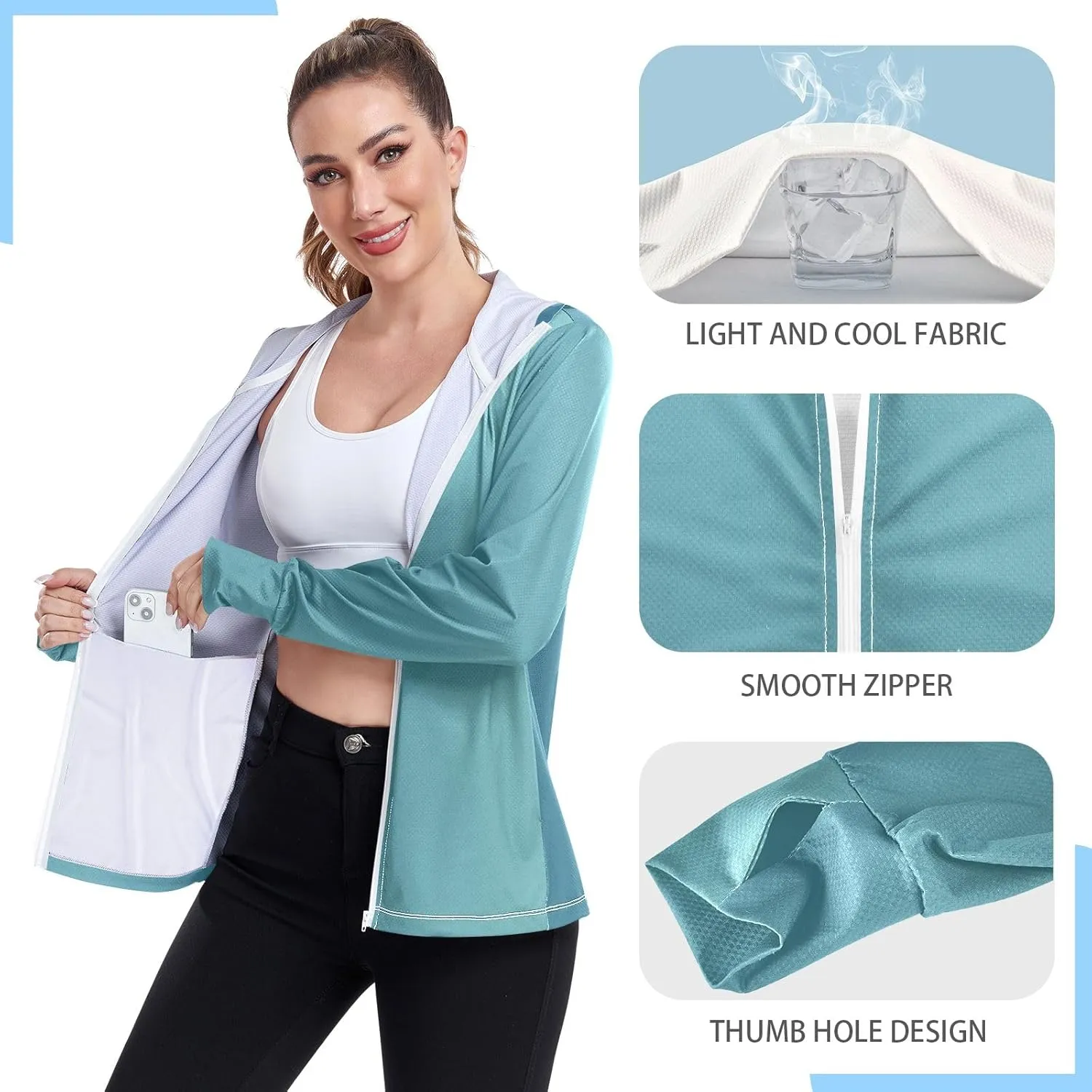 Womens Sun Protection Shirts Athletic Jacket with Thumb Holes Long Sleeve Spf 50 Cooling Shirts