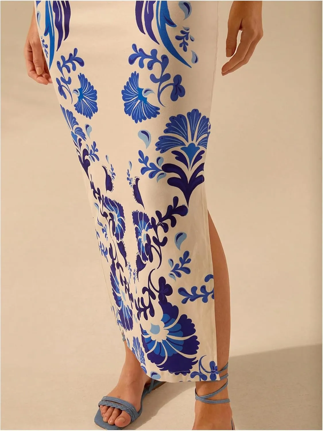 Women's Tropical Bodycon Tank Dress Elegant Summer Vacation Crewneck Split Thigh Long Maxi Dress Boho Sundress