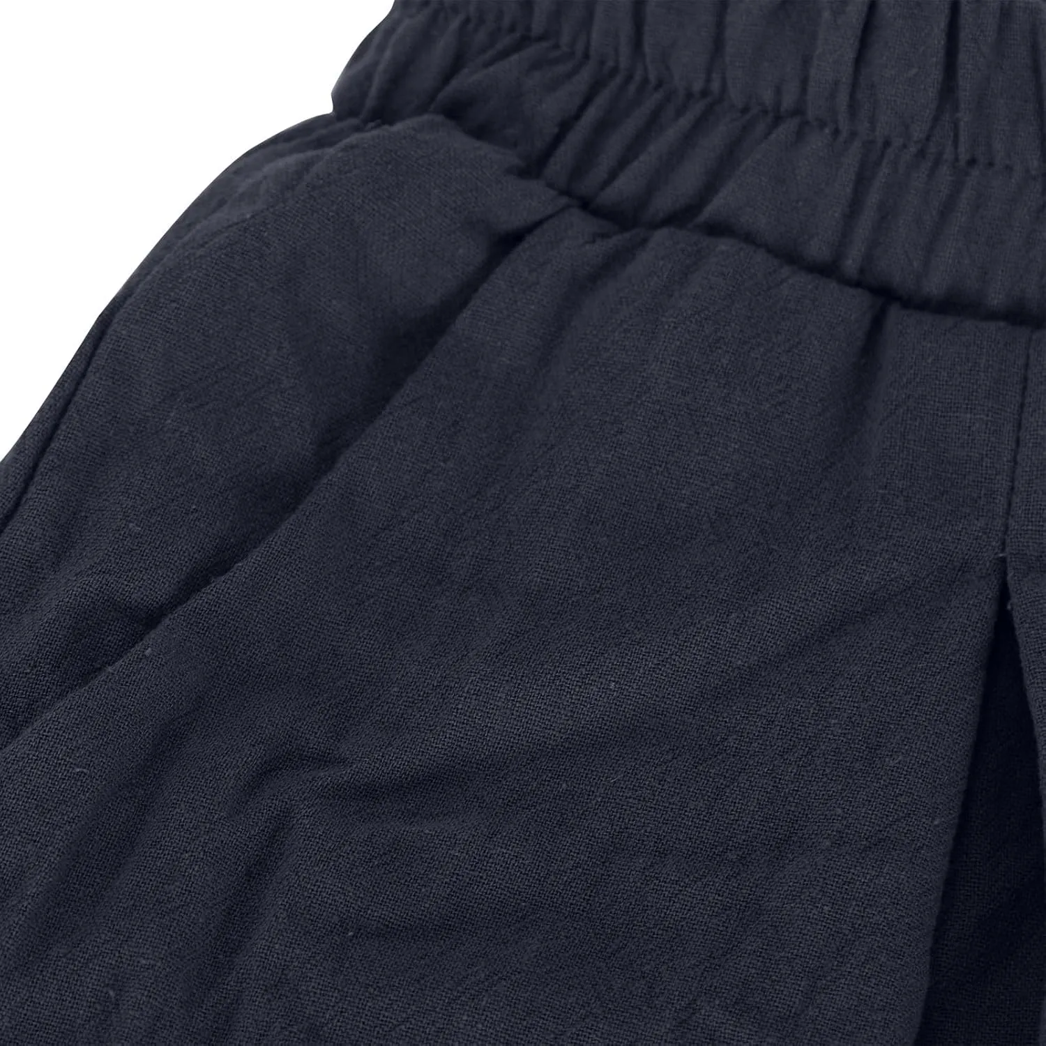 Women's Vintage Cotton Linen Baggy Pants Elastic High Waist Wide Leg Lantern Pants Casual Loose Trouser with Pockets