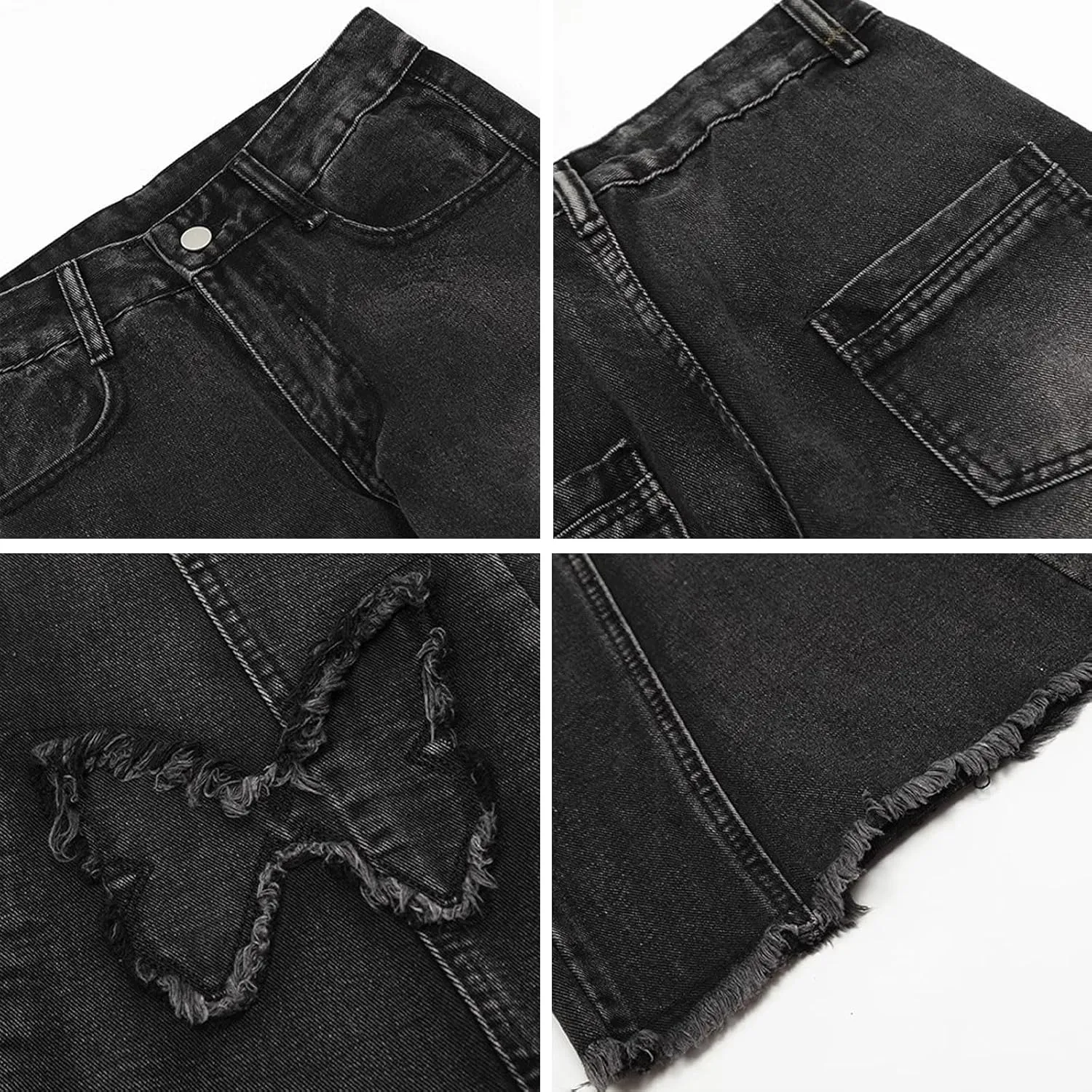 Womens Y2K Flare Jeans Butterfly Jeans Grunge Clothes Distressed Vintage Bell Bottom Low Rise Jeans