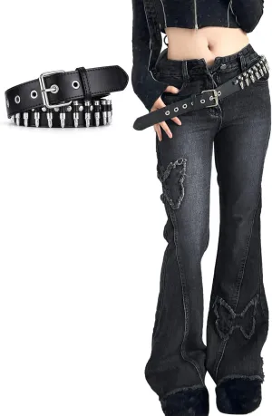 Womens Y2K Flare Jeans Butterfly Jeans Grunge Clothes Distressed Vintage Bell Bottom Low Rise Jeans