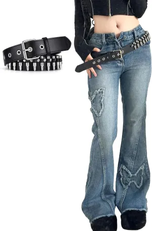 Womens Y2K Flare Jeans Butterfly Jeans Grunge Clothes Distressed Vintage Bell Bottom Low Rise Jeans