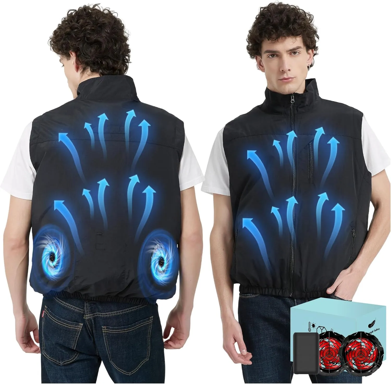 Work Cooling Vest Jacket with 2 Fans - Men and Women 21V Air Conditioner Lightweight Vests, With 20000mAh Battery