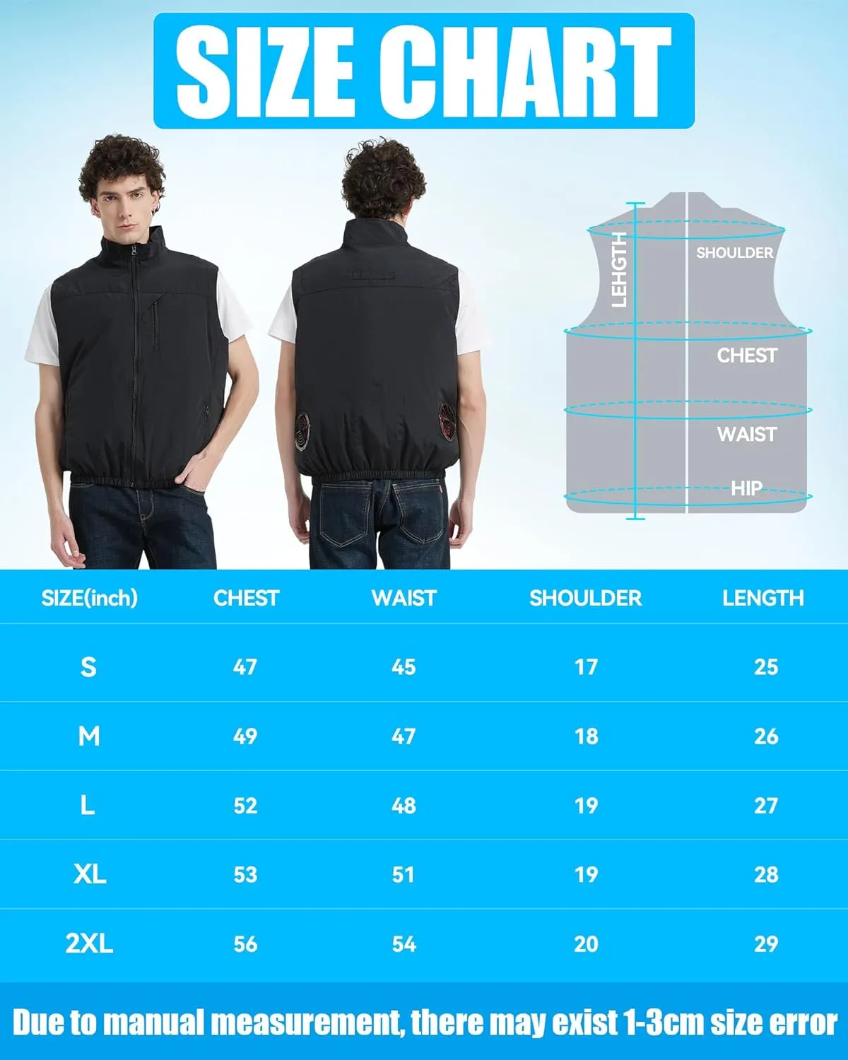 Work Cooling Vest Jacket with 2 Fans - Men and Women 21V Air Conditioner Lightweight Vests, With 20000mAh Battery