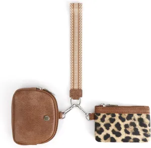 Wristlet Portable Wallet Coin Purse Leopard Print Purse Dual Pouch Wristlet Wallet Vintage PU Leather Card Wallet Small Wristlet Wallets For Women.