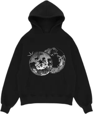 XPONNI Women's Oversized Graphic Hoodie, Y2K Streetwear, 2000s Sweatshirt, Loose Fit, Large, Long Sleeve, Hooded Neck