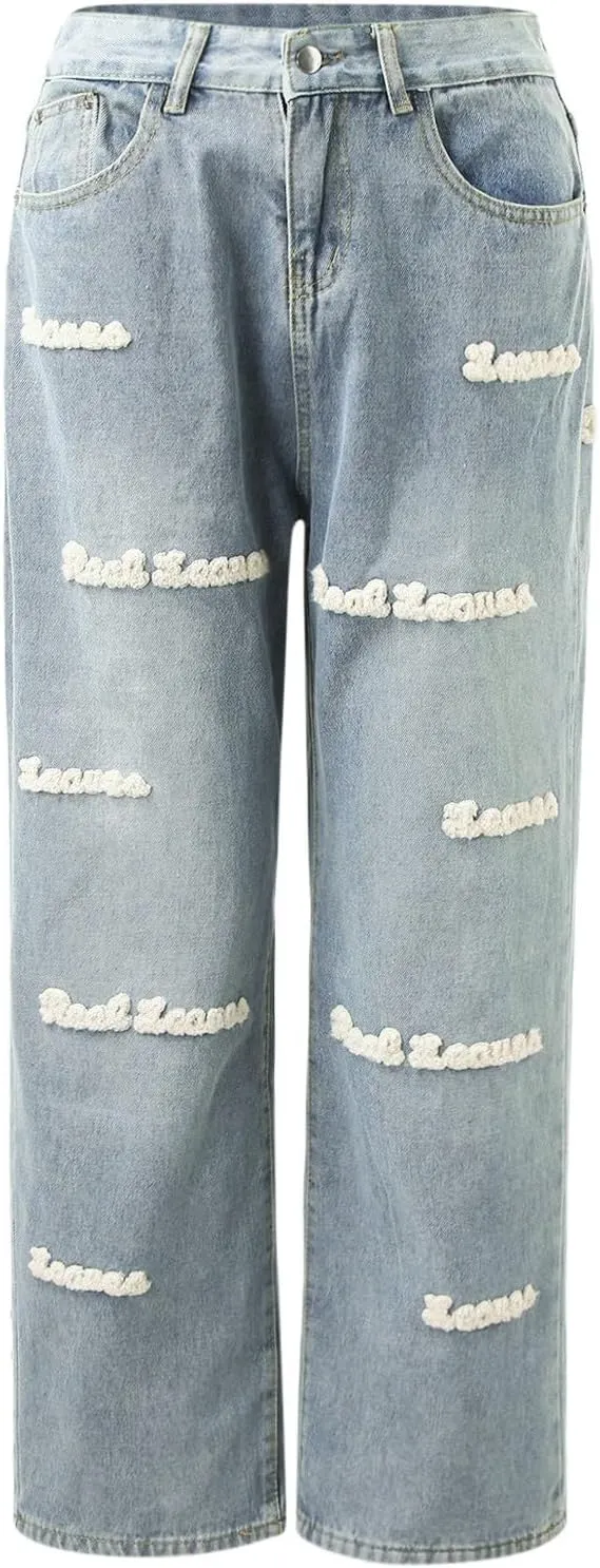 Y2K Jeans for Women Baggy Boyfried Jeans Loose Wide Leg Jeans High Waist Hip Hop Pants Casual Trousers Goth Trousers