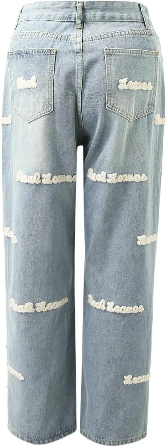 Y2K Jeans for Women Baggy Boyfried Jeans Loose Wide Leg Jeans High Waist Hip Hop Pants Casual Trousers Goth Trousers