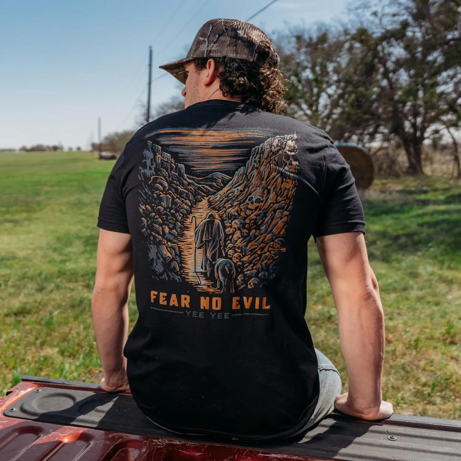 Yee Yee Apparel Fear No Evil Graphic Tee Shirt  Mens Graphic Tees and Short Sleeve Shirts with Back Design