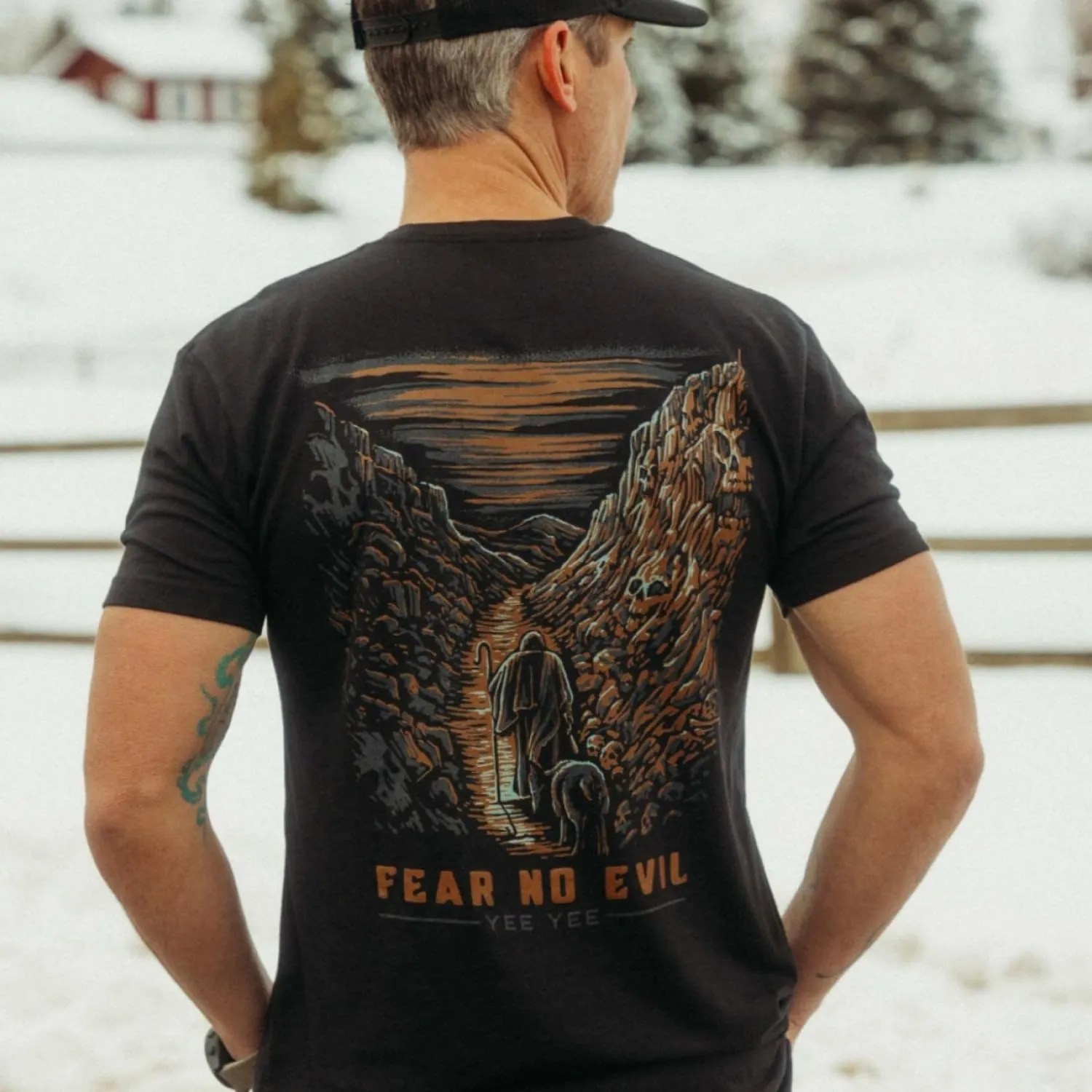 Yee Yee Apparel Fear No Evil Graphic Tee Shirt  Mens Graphic Tees and Short Sleeve Shirts with Back Design