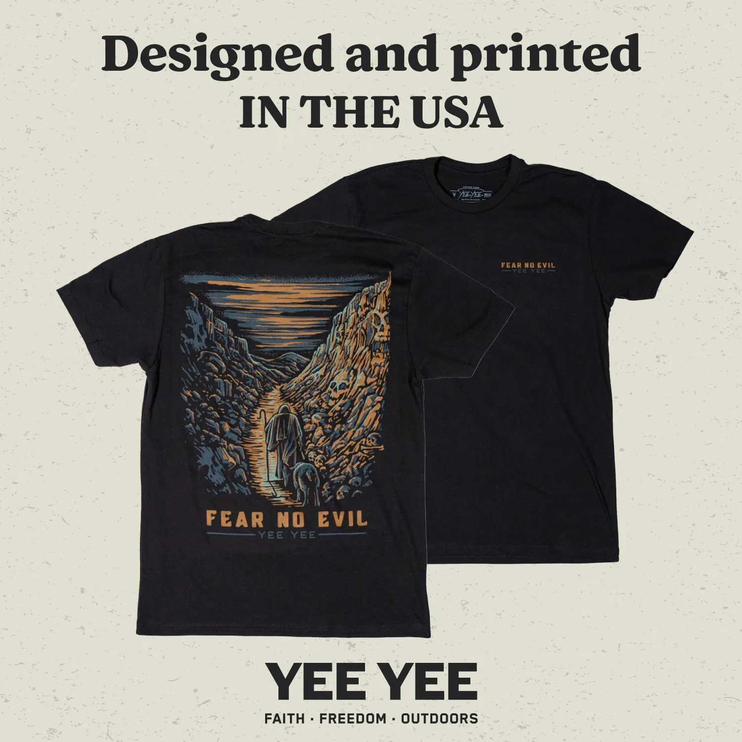 Yee Yee Apparel Fear No Evil Graphic Tee Shirt  Mens Graphic Tees and Short Sleeve Shirts with Back Design