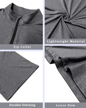 YOOHOO Men's Stretch Polo Shirts Quick Dry Zipper Short Sleeve Athletic Sports T Shirts