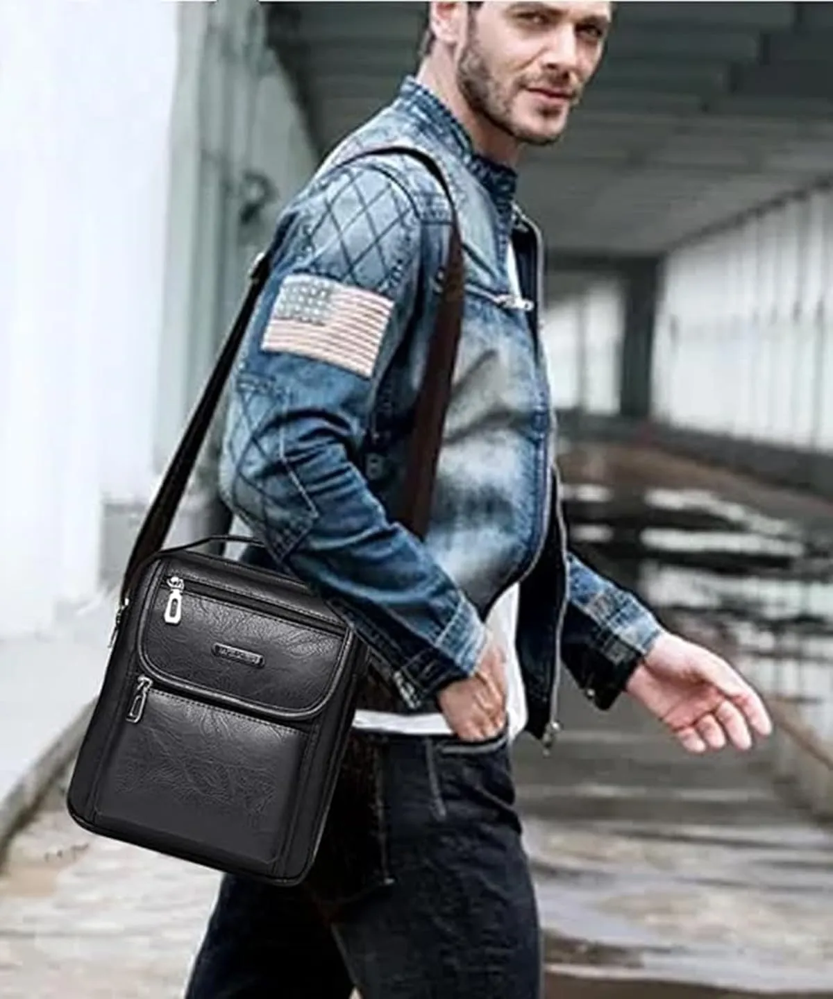 Zipper Buckle Leather Messenger Bag Crossbody Shoulder Bag Vintage Handle Bags