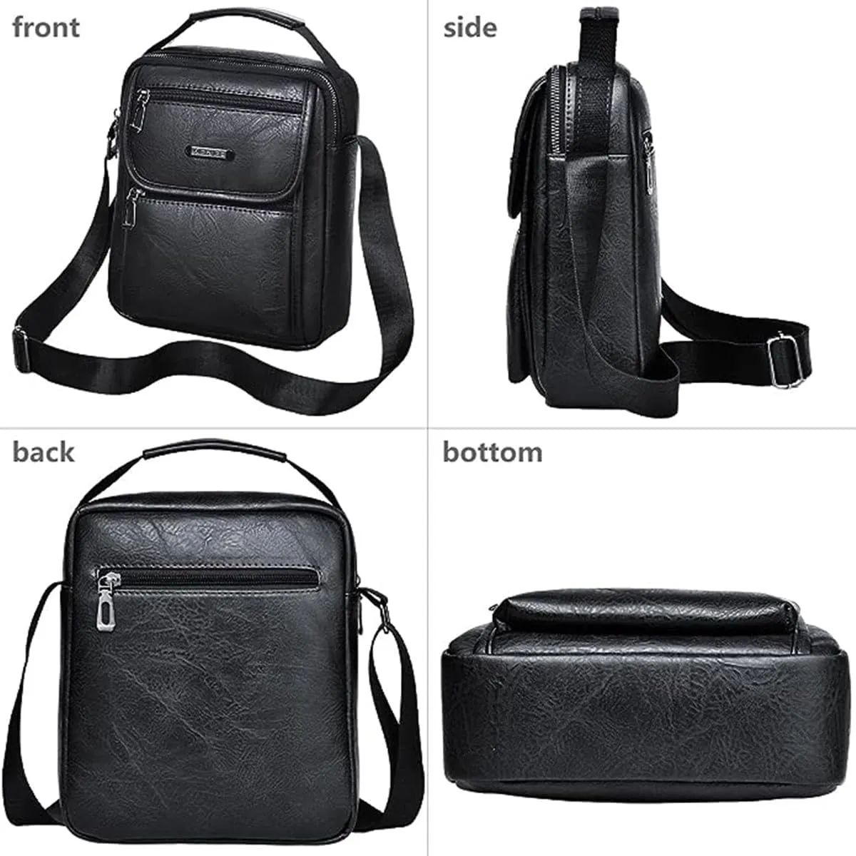 Zipper Buckle Leather Messenger Bag Crossbody Shoulder Bag Vintage Handle Bags