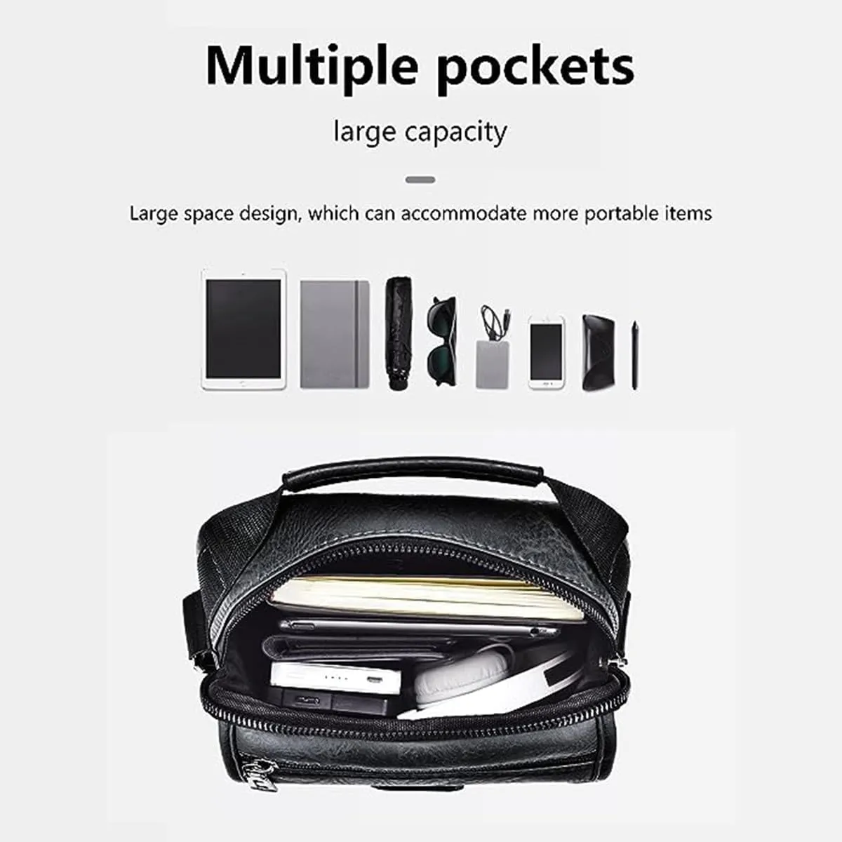 Zipper Buckle Leather Messenger Bag Crossbody Shoulder Bag Vintage Handle Bags
