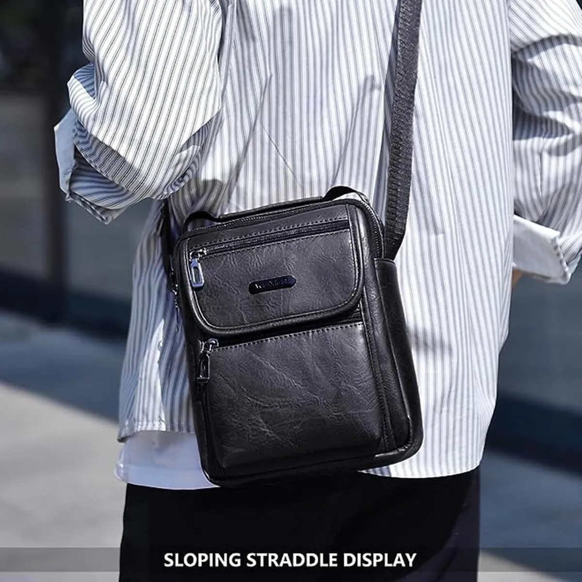 Zipper Buckle Leather Messenger Bag Crossbody Shoulder Bag Vintage Handle Bags