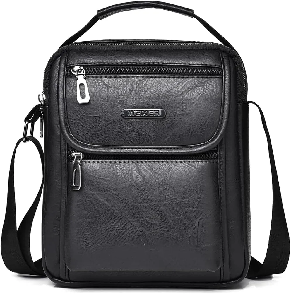 Zipper Buckle Leather Messenger Bag Crossbody Shoulder Bag Vintage Handle Bags