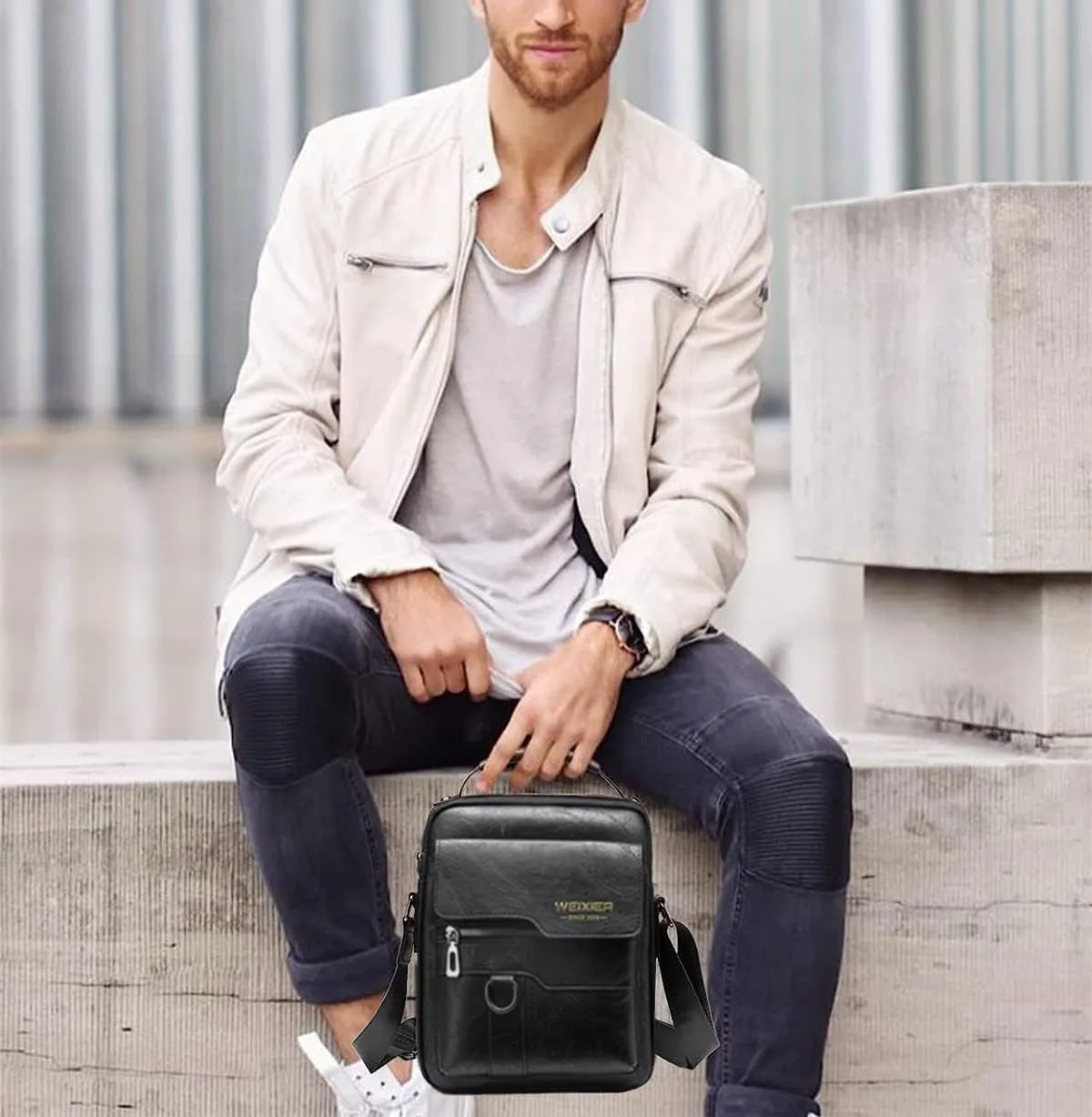 Zipper Buckle Leather Messenger Bag Crossbody Shoulder Bag Vintage Handle Bags